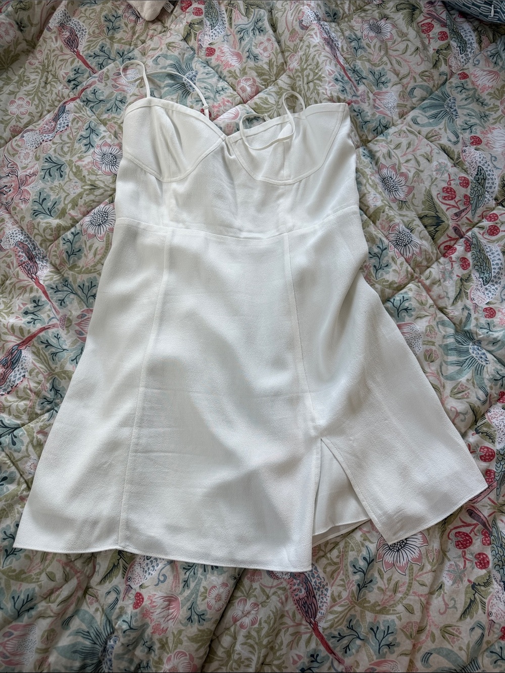 Sunday Best White Spaghetti-Strap Mini Dress with Front Slit